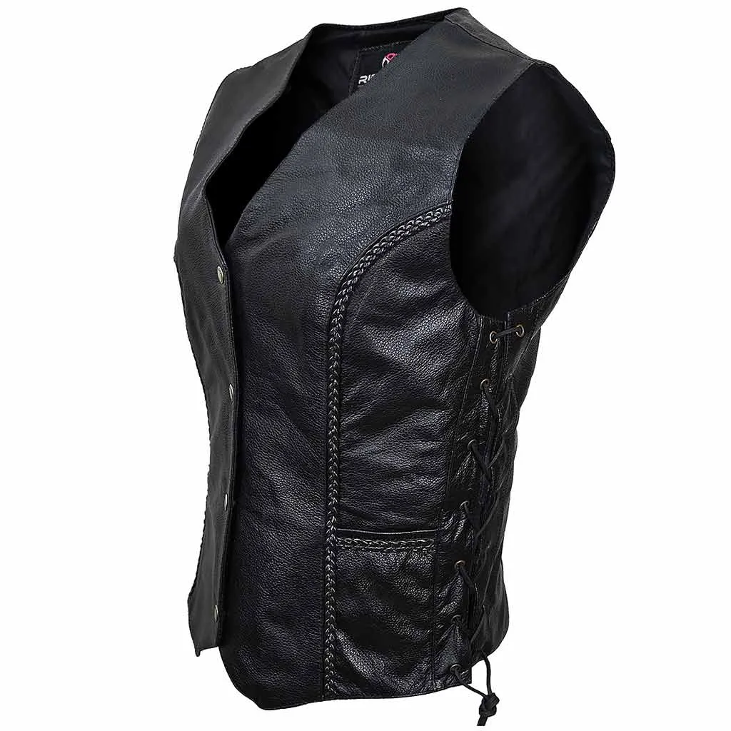 RIDERACT® Women Leather Motorcycle Vest Patsy Adjustable