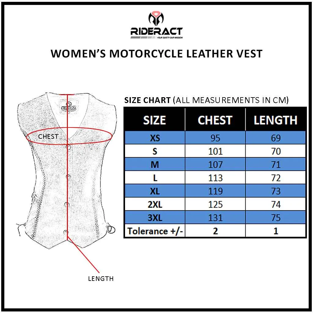 RIDERACT® Women Leather Motorcycle Vest Patsy Adjustable