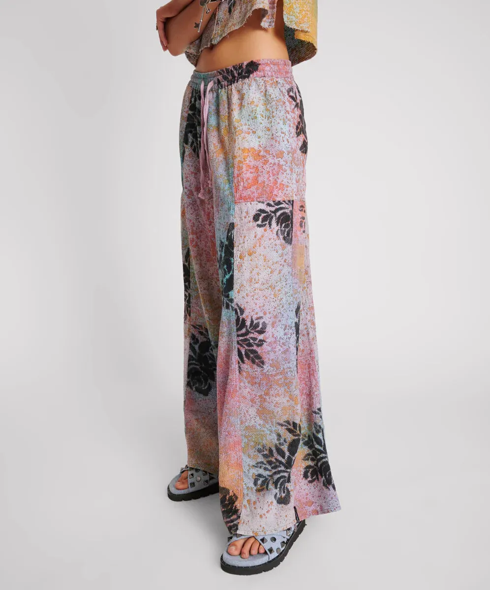 ROSE TATTOO HAND PAINTED FLORAL PALAZZO PANTS