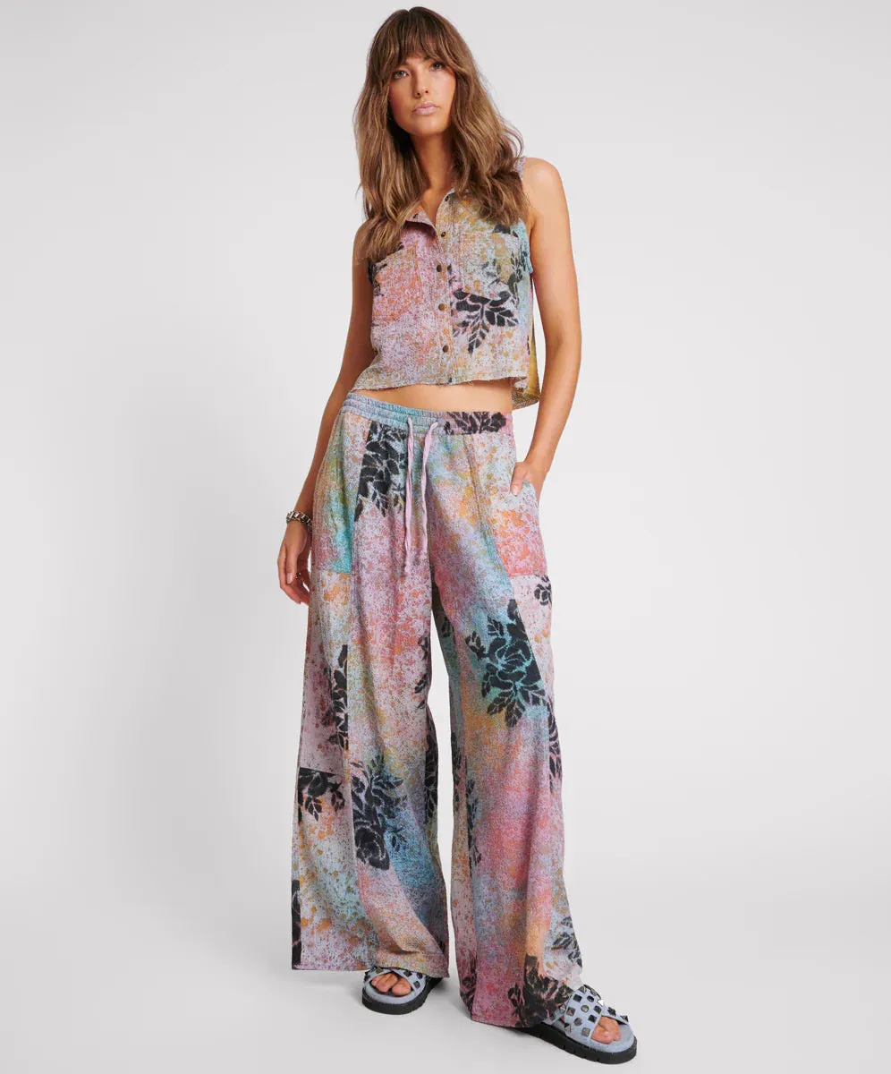 ROSE TATTOO HAND PAINTED FLORAL PALAZZO PANTS