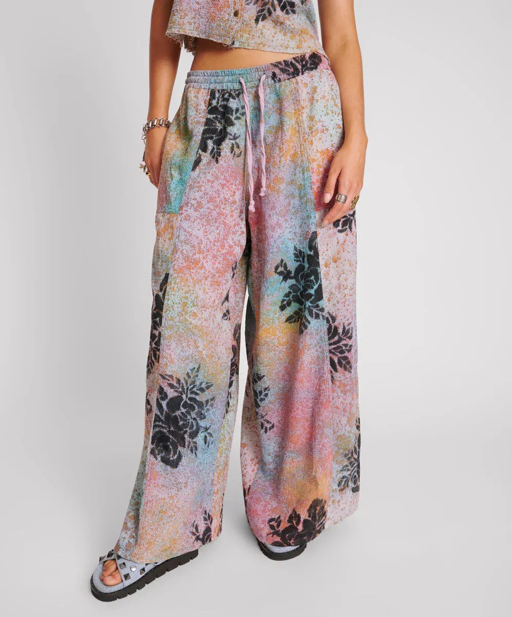 ROSE TATTOO HAND PAINTED FLORAL PALAZZO PANTS