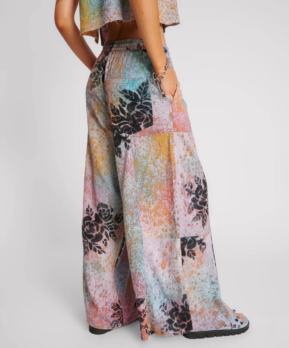 ROSE TATTOO HAND PAINTED FLORAL PALAZZO PANTS