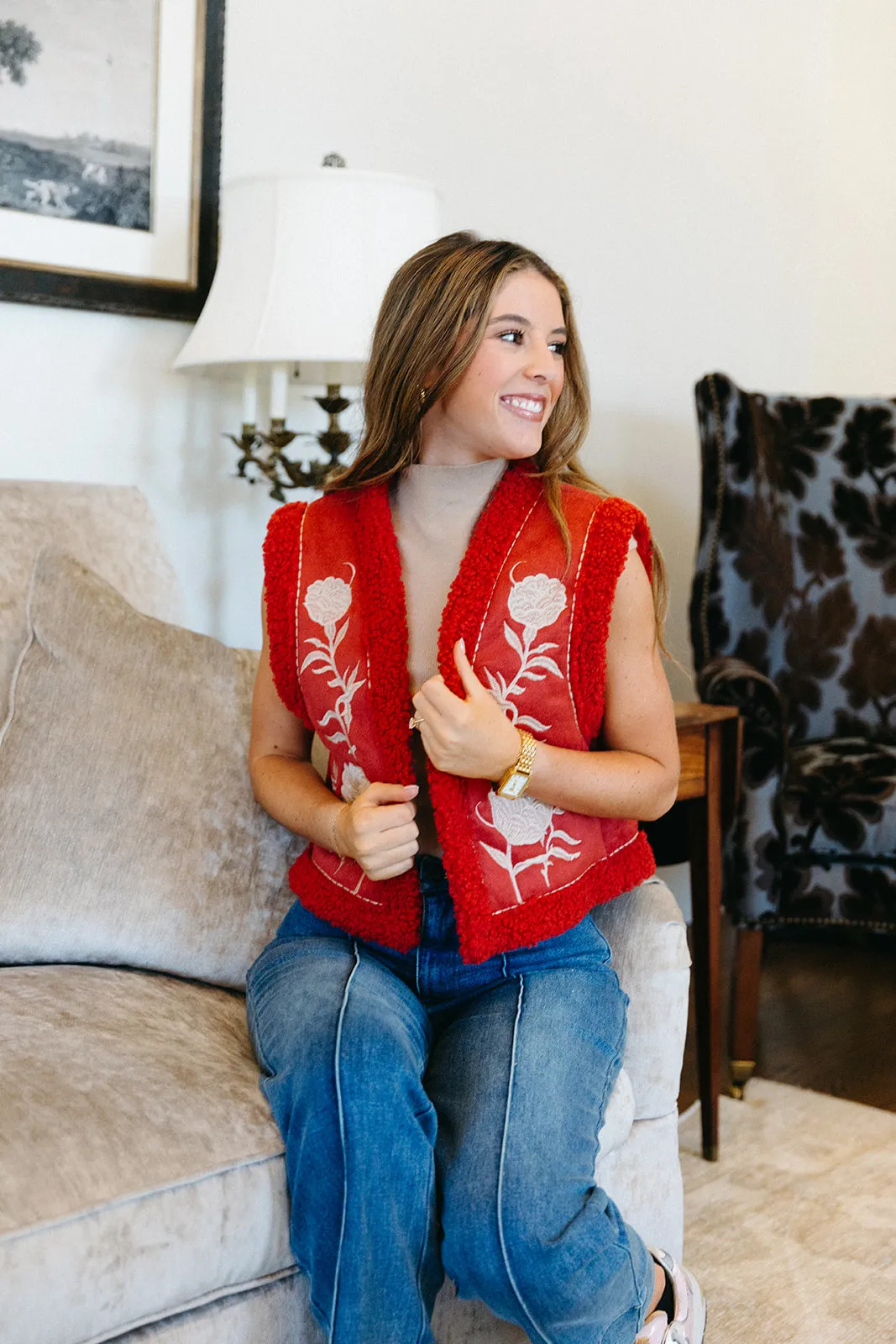 Selena Embroidered Vest - Red