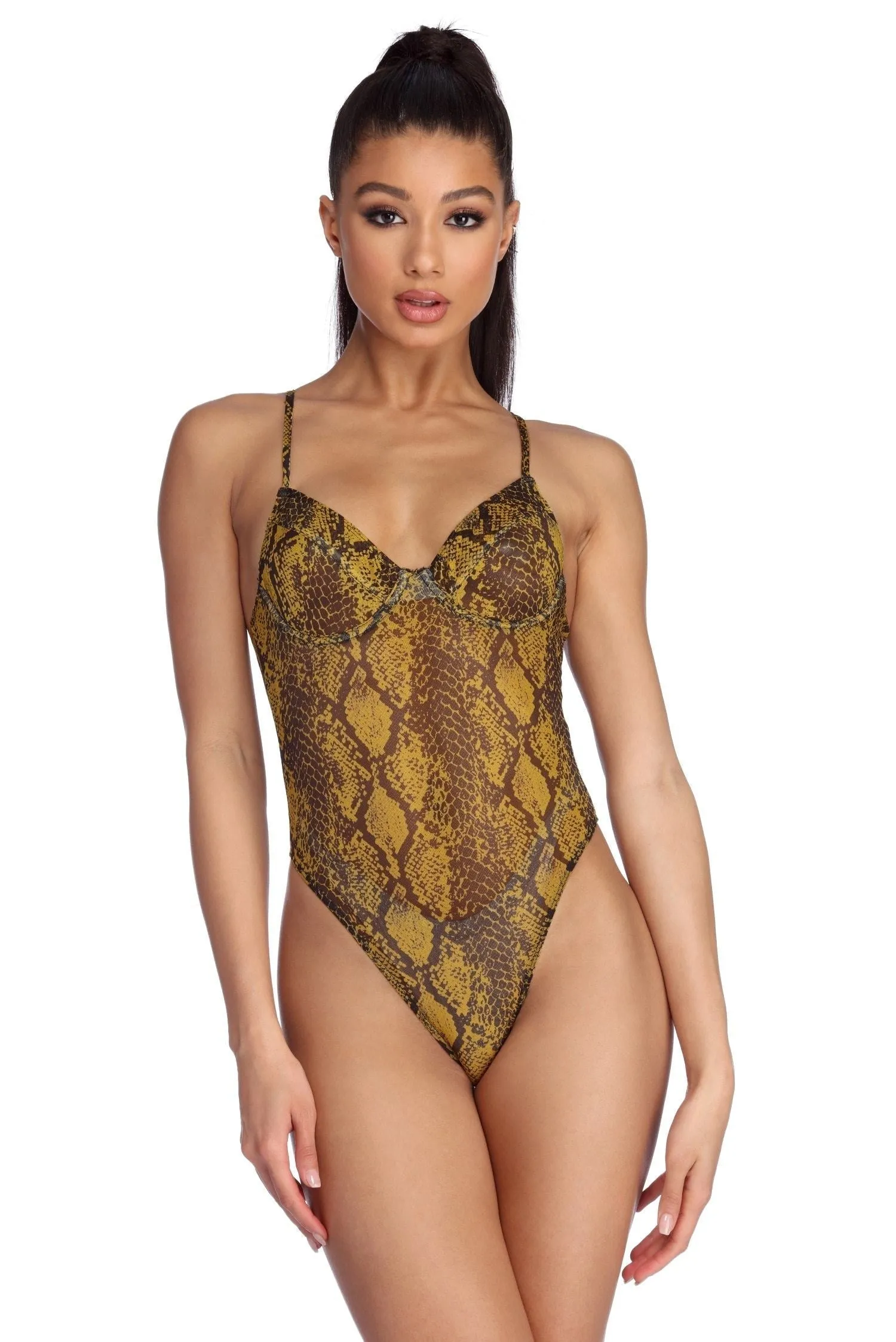 Sexy Snake Print Mesh Bodysuit