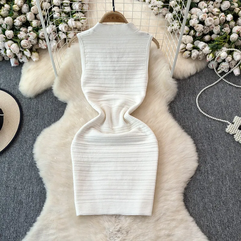 Sexy V-neck Knitted Vest Dress