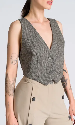 Short Herringbone Suit Vest