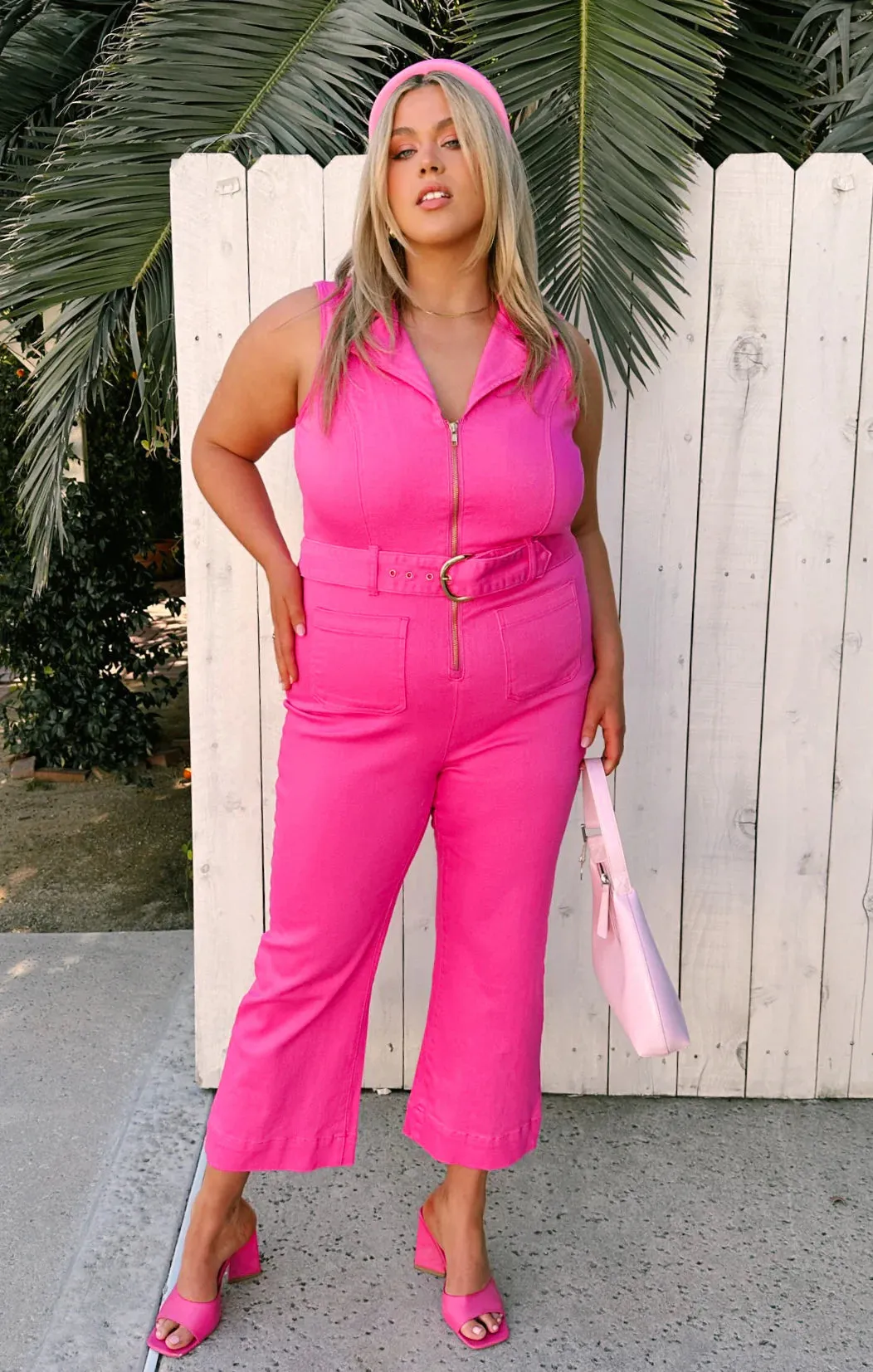 Show Me Your Mumu Jacksonville Cropped Jumpsuit - Hot Pink Denim