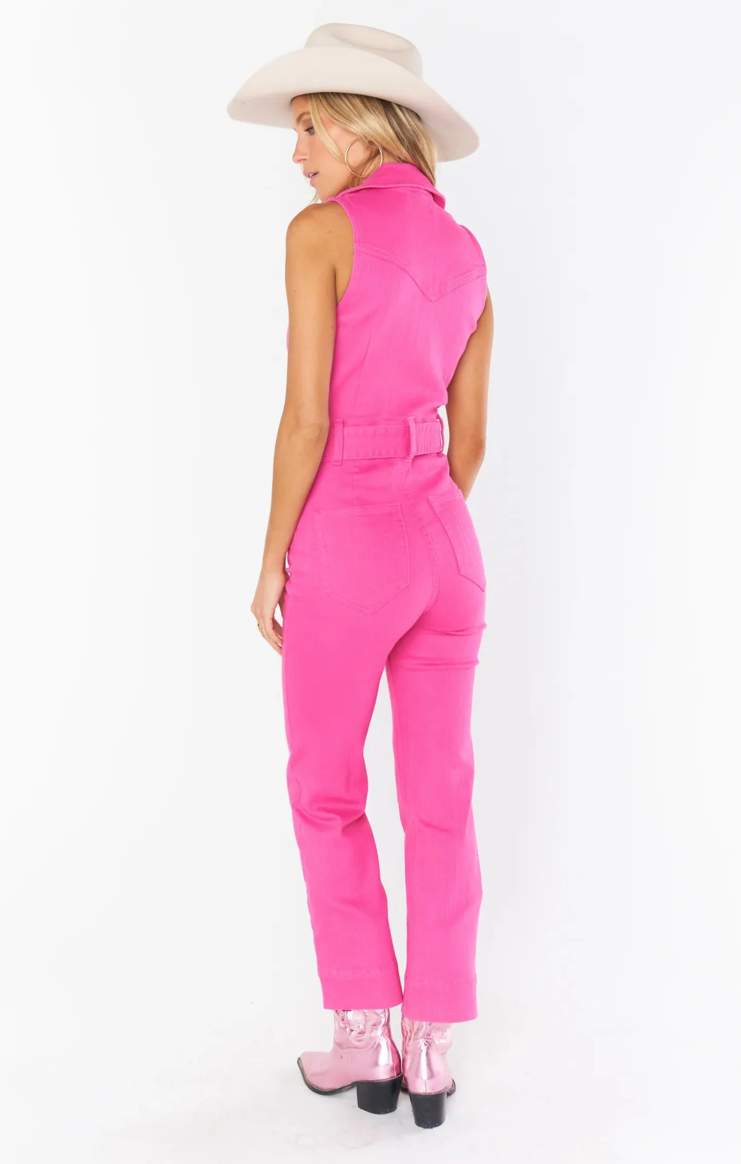 Show Me Your Mumu Jacksonville Cropped Jumpsuit - Hot Pink Denim