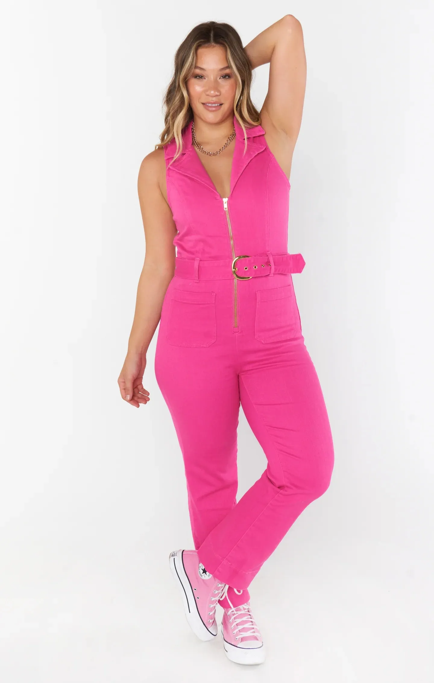 Show Me Your Mumu Jacksonville Cropped Jumpsuit - Hot Pink Denim