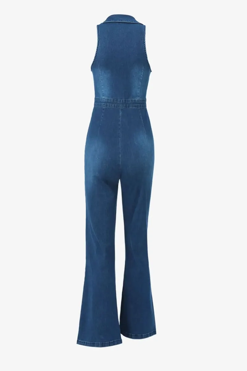 Sleeveless Flare Denim Jumpsuit