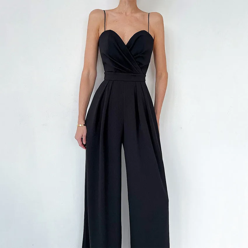 Spaghetti Wide Leg Pleated Jumpsuit