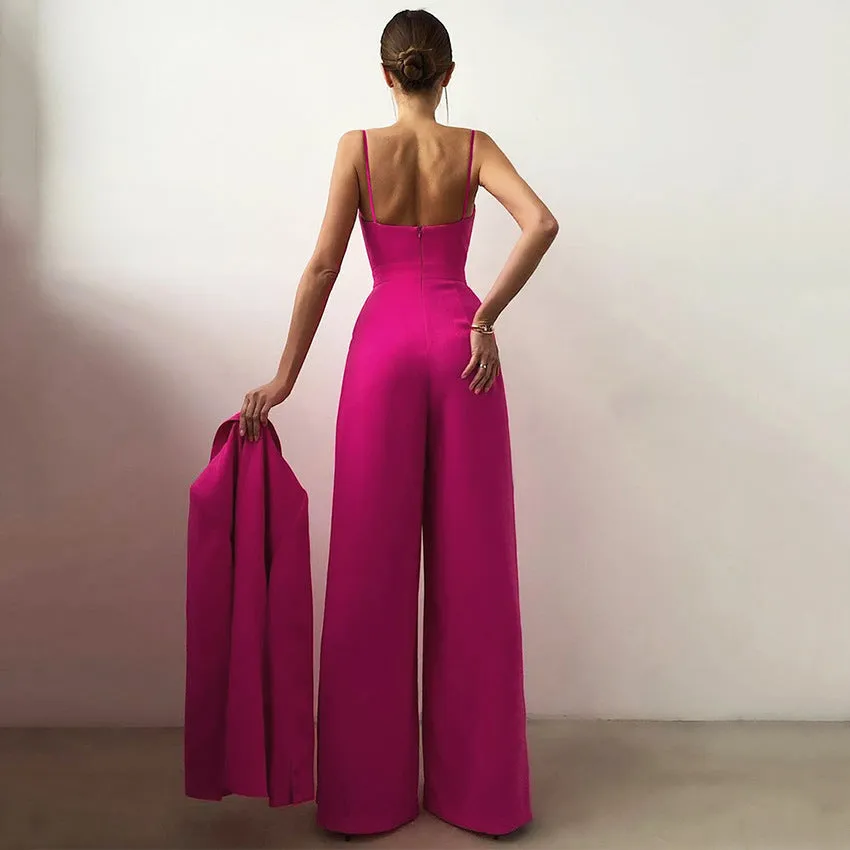 Spaghetti Wide Leg Pleated Jumpsuit