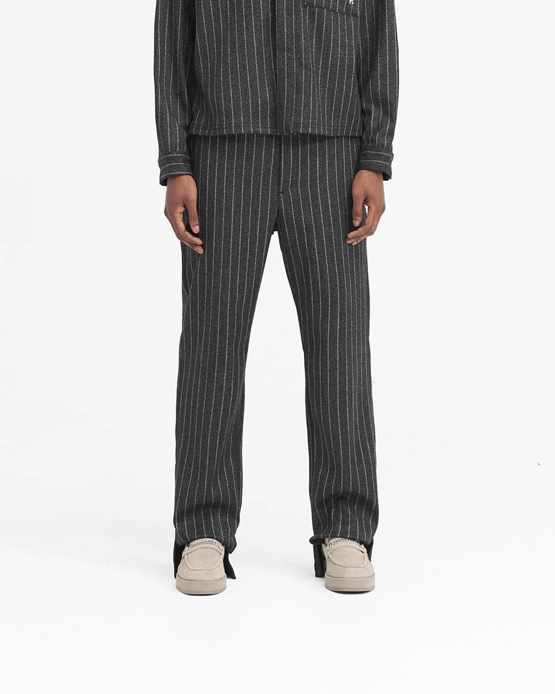 Stepped Hem Pant - Black Pinstripe