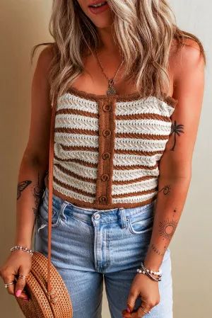 Striped Buttoned Cropped Knitted Vest