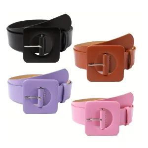 Stylish Square Buckle Wide Belts Candy Color Casual PU Waistband Simple Jeans Pants Belt Skirt Dress Coat Girdle For Women