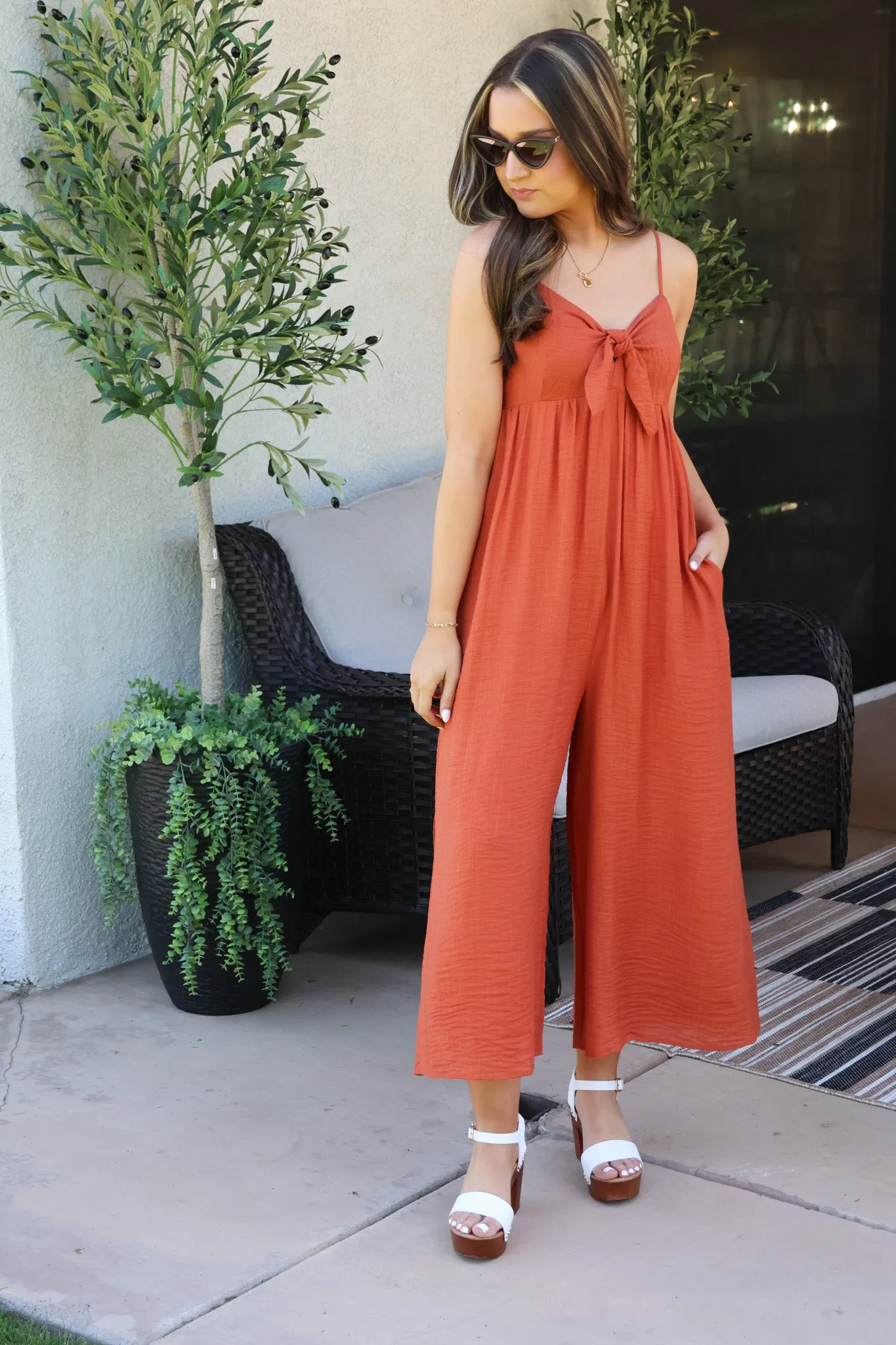 Summer Fun Jumpsuit In Rust