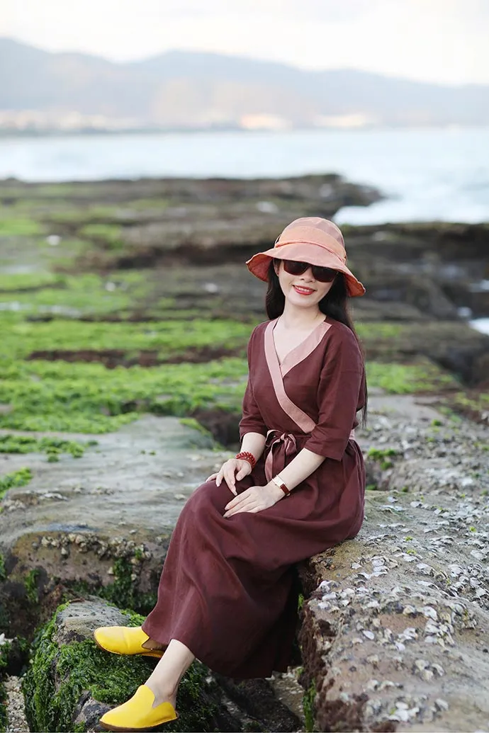 Summer new travel art five-minute sleeve han wind linen vintage dress CYM372