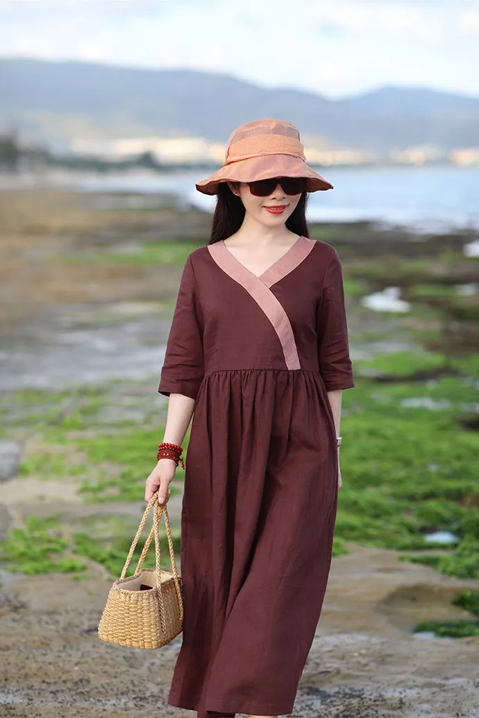 Summer new travel art five-minute sleeve han wind linen vintage dress CYM372