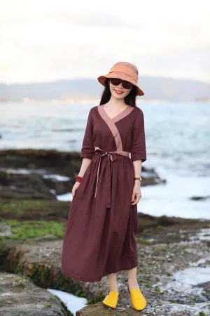 Summer new travel art five-minute sleeve han wind linen vintage dress CYM372