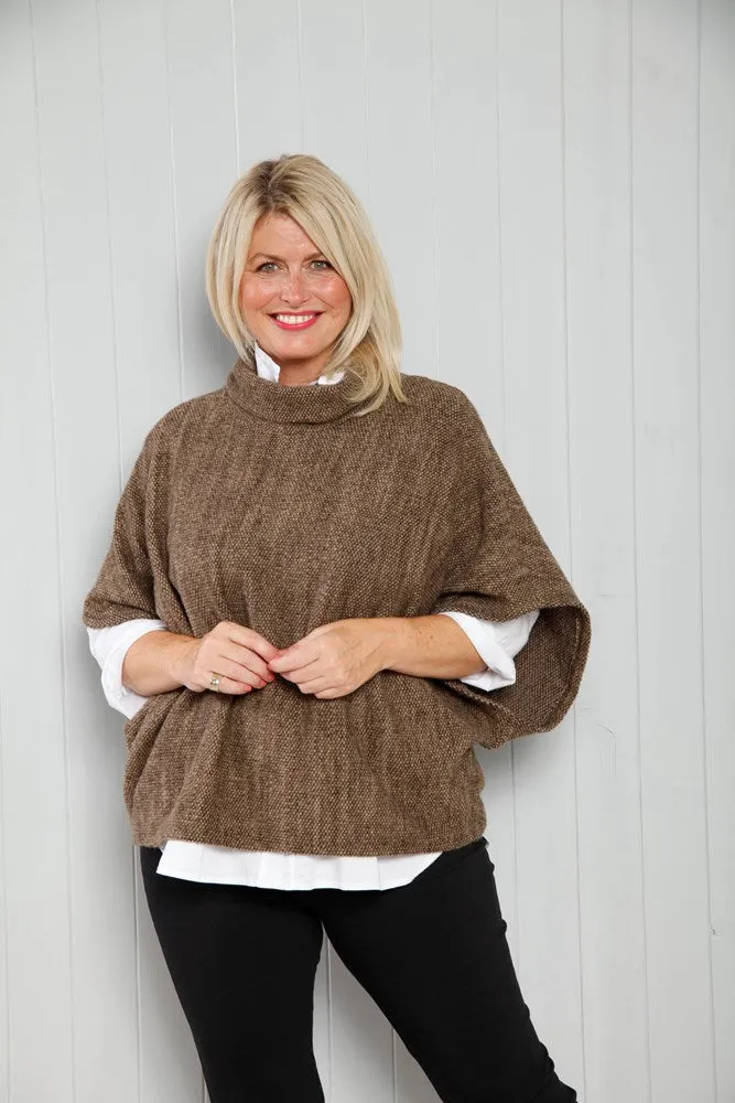 Taupe Cowl Poncho Top