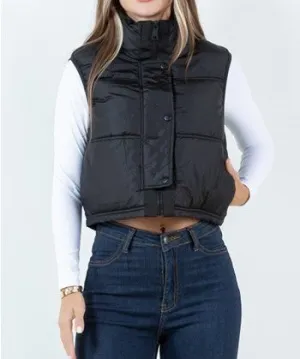 Tay Cropped Nylon Puffer Vest- Black