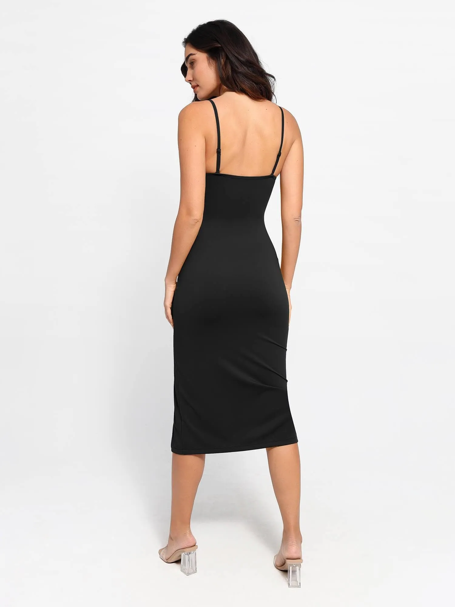 The Shapewear Dress Set Sheer Mesh Slip Split Midi