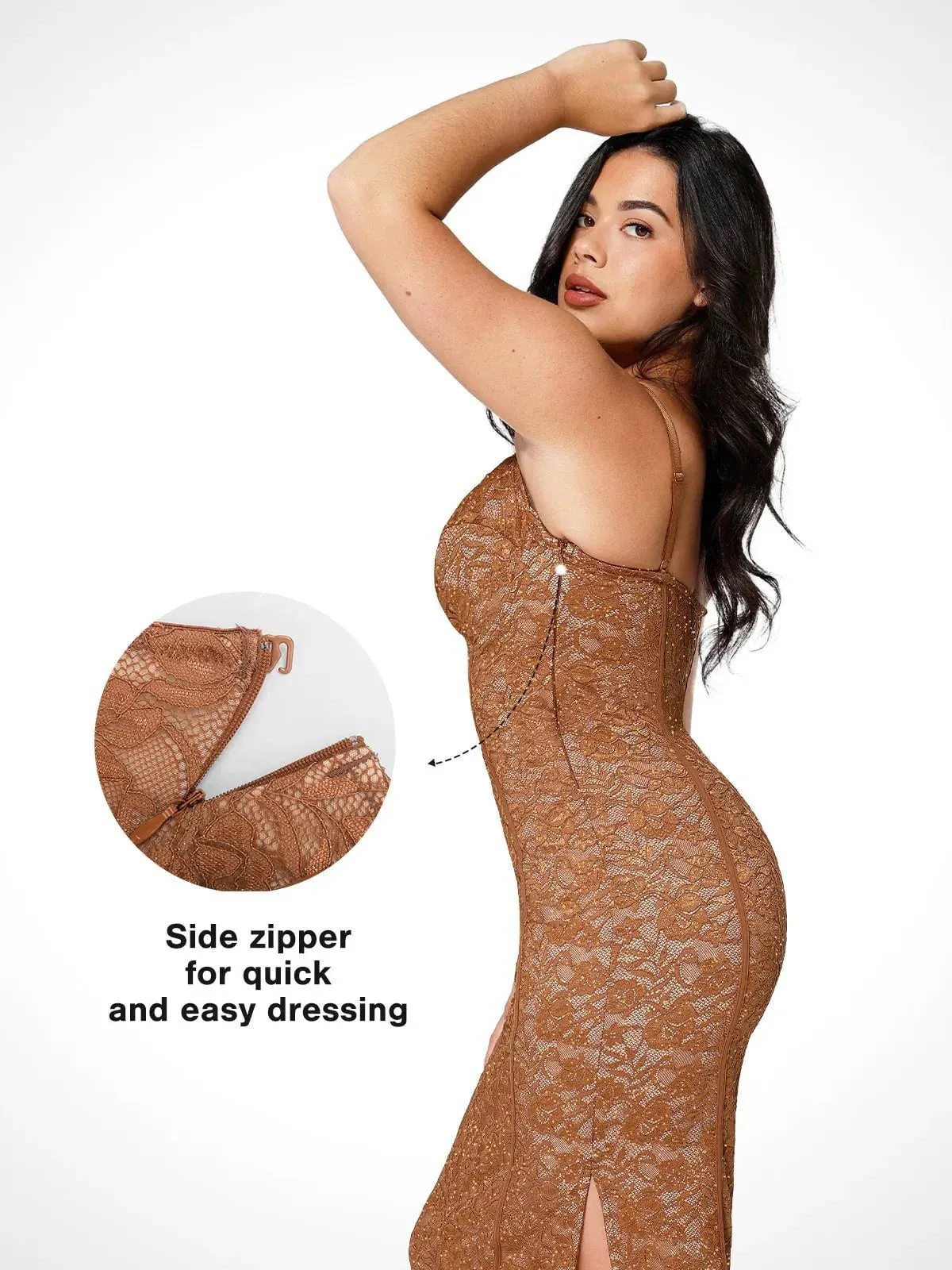 The Shapewear Dress V-Neck Slip Lace Midi