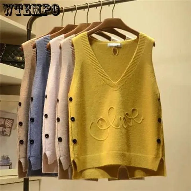 Tops Girl Sweater Vest Women Jumper V Neck Pullover Knitted Vests Women Autumn Solid Sweaters Tank Top