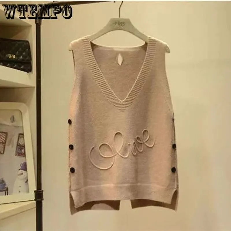 Tops Girl Sweater Vest Women Jumper V Neck Pullover Knitted Vests Women Autumn Solid Sweaters Tank Top