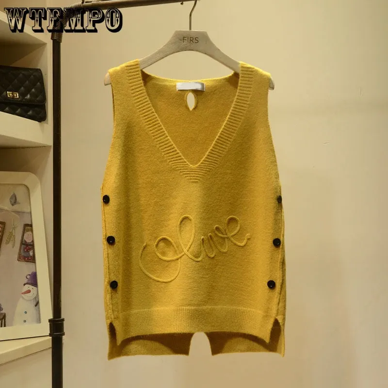 Tops Girl Sweater Vest Women Jumper V Neck Pullover Knitted Vests Women Autumn Solid Sweaters Tank Top