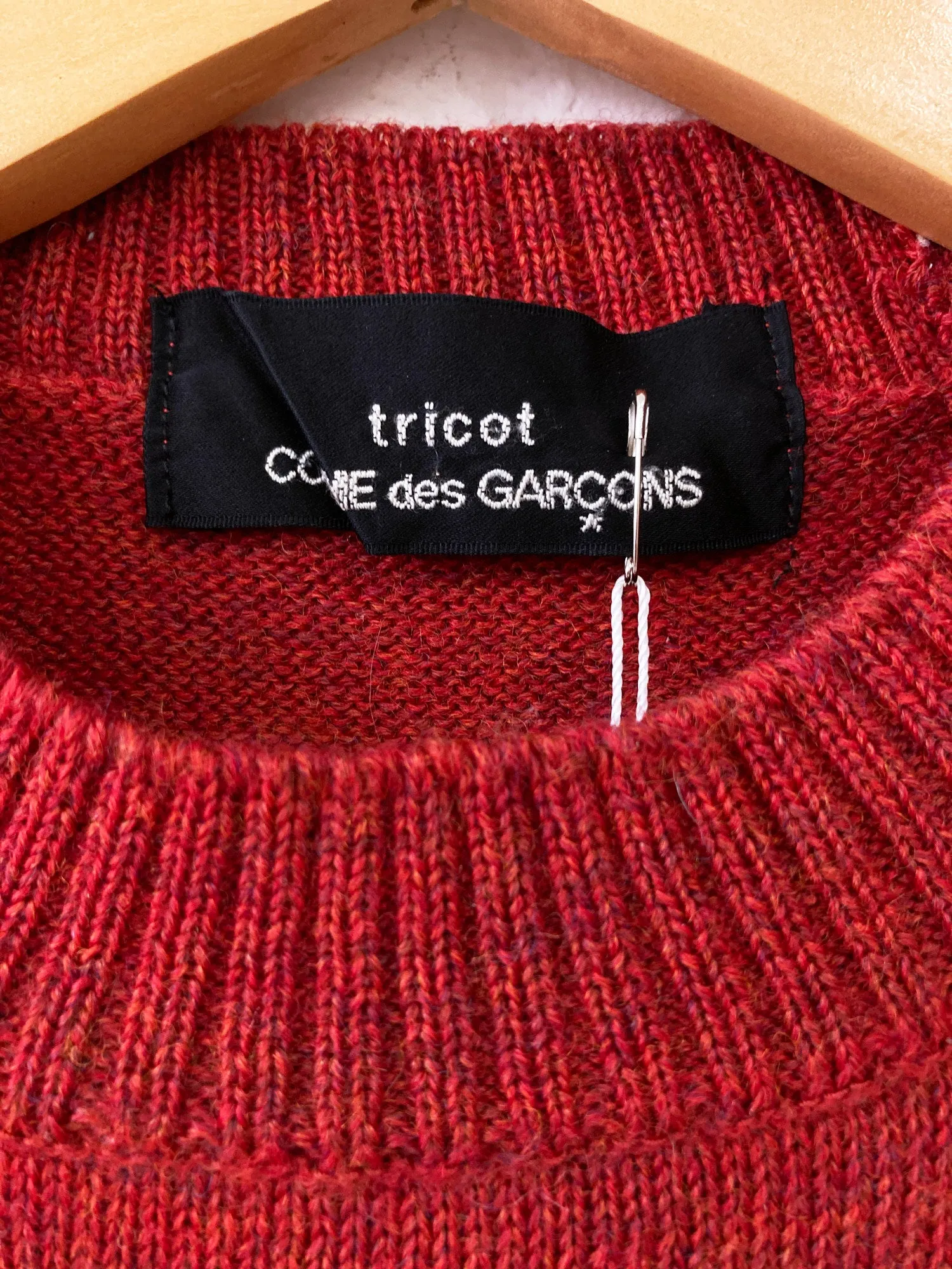 Tricot Comme des Garcons 1997 burgundy wool knit vest with floral embroidery