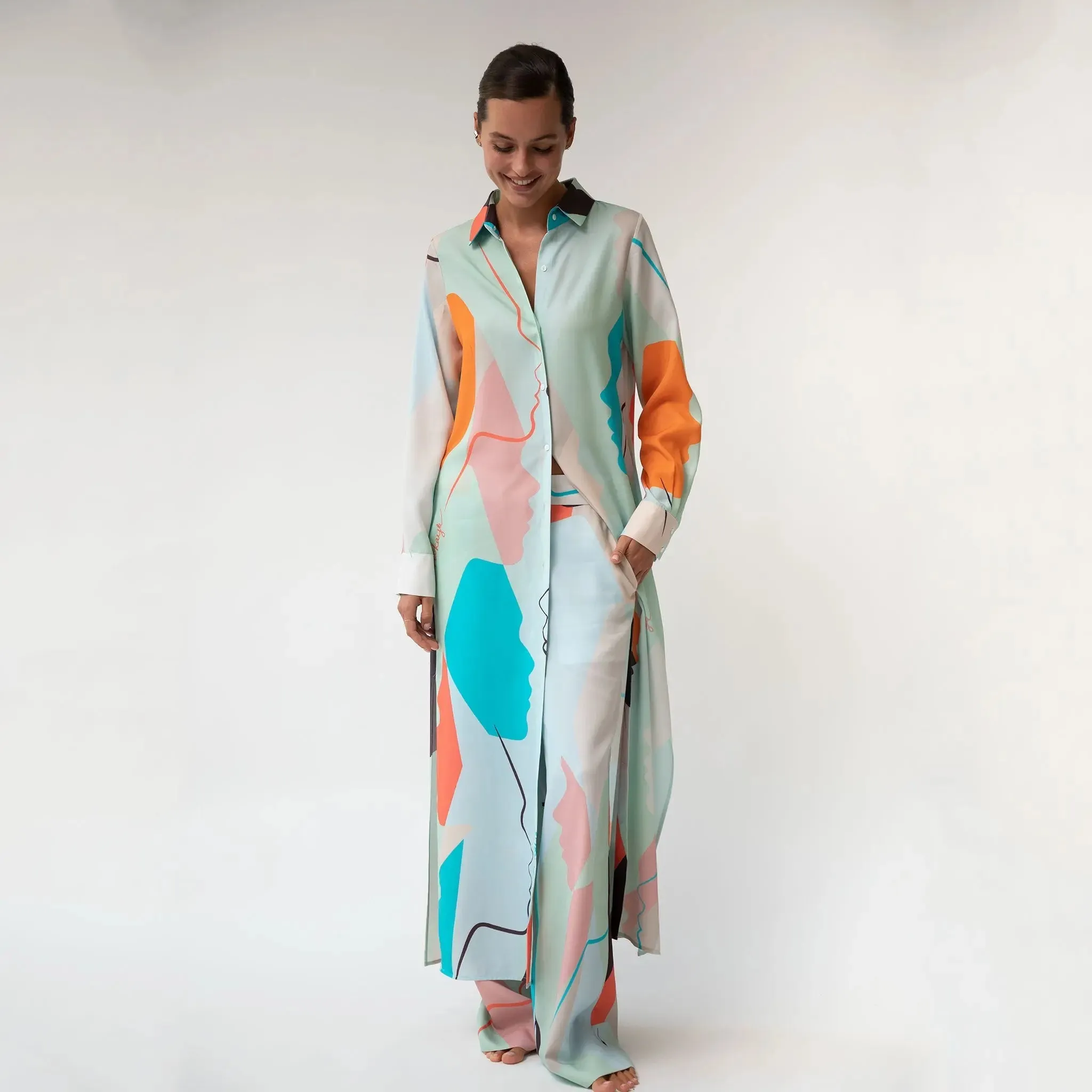 Us Tencel Twill Button-Down Long Shirt Dress