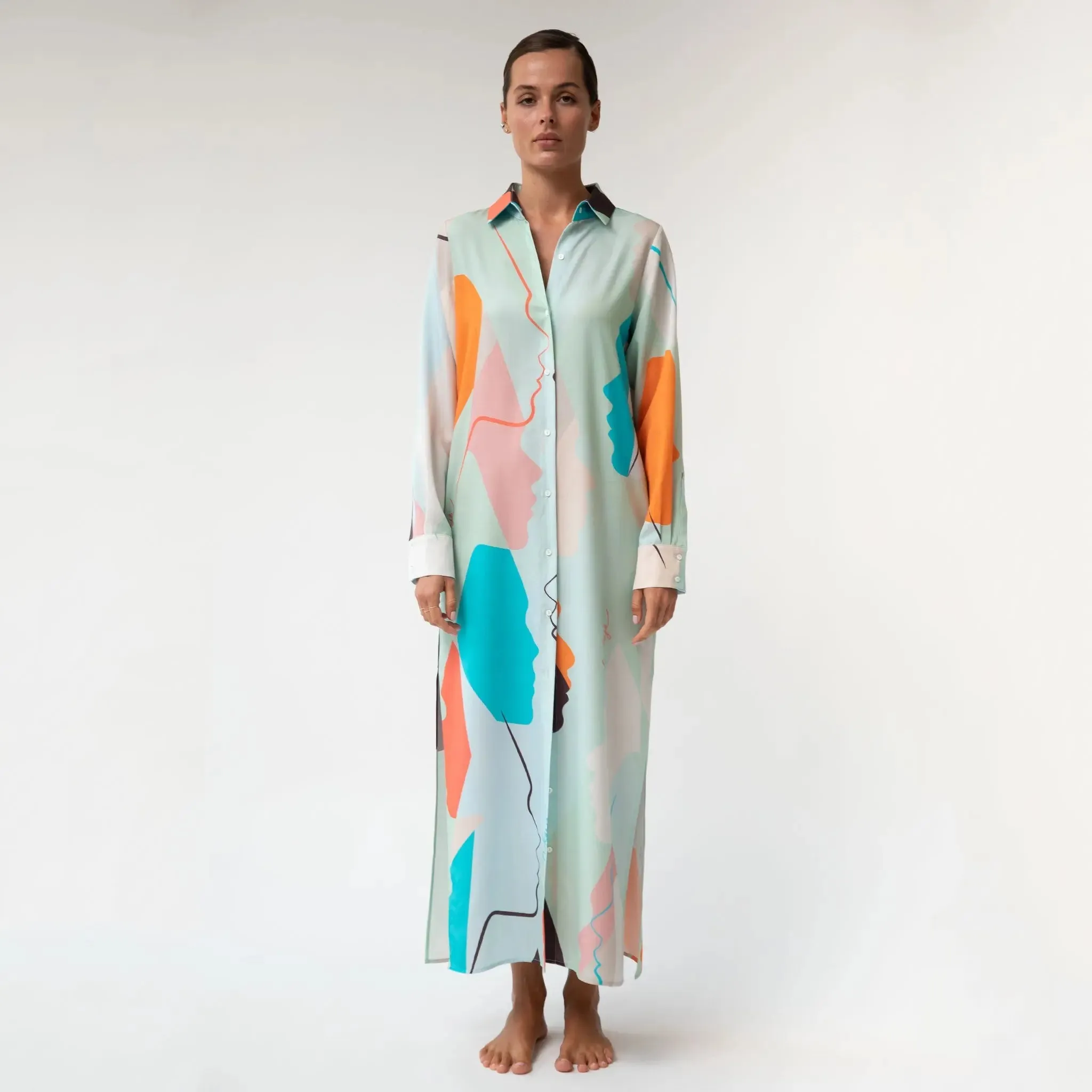 Us Tencel Twill Button-Down Long Shirt Dress