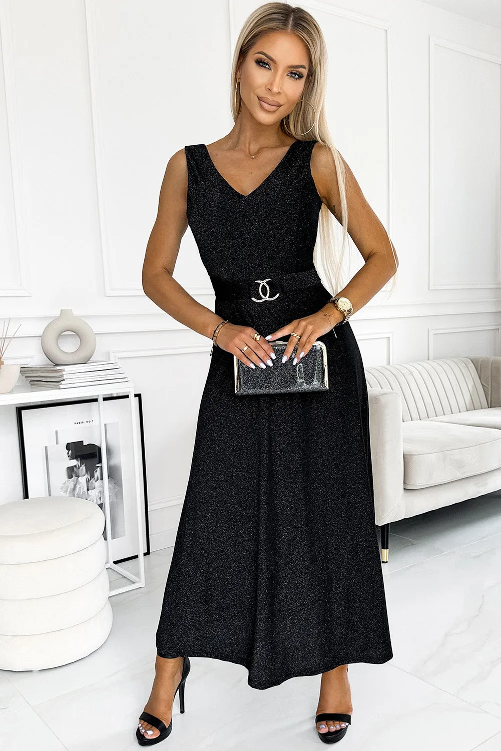 V-Neck Sleeveless Evening Maxi Dress