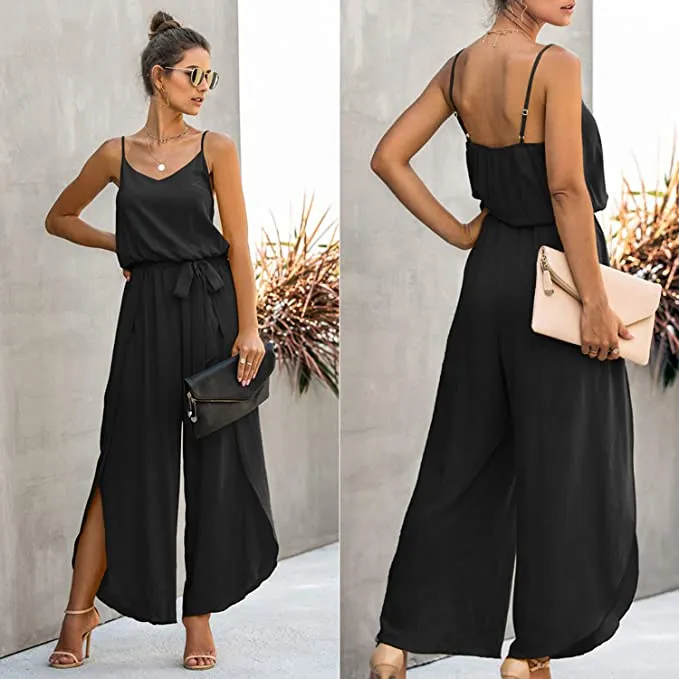 Vacay In Italy Black Sleeveless Tulip Draped Jumpsuit