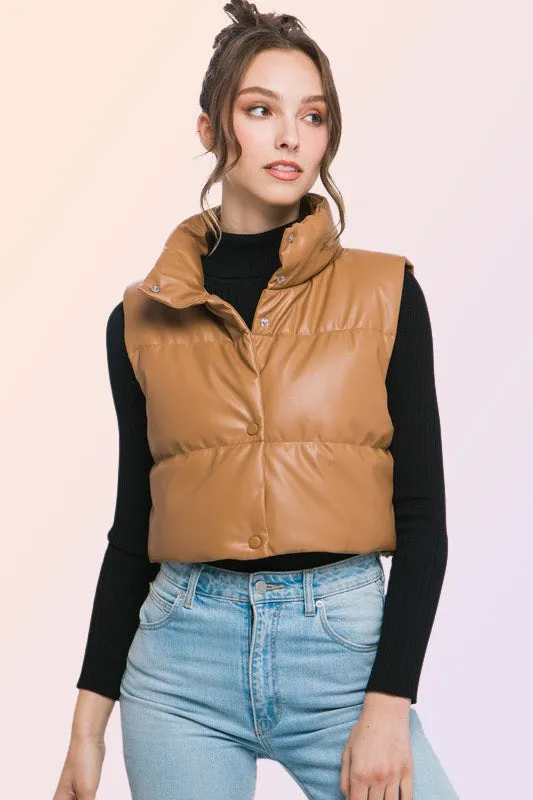 VEGAN LEATHER PUFFER VEST