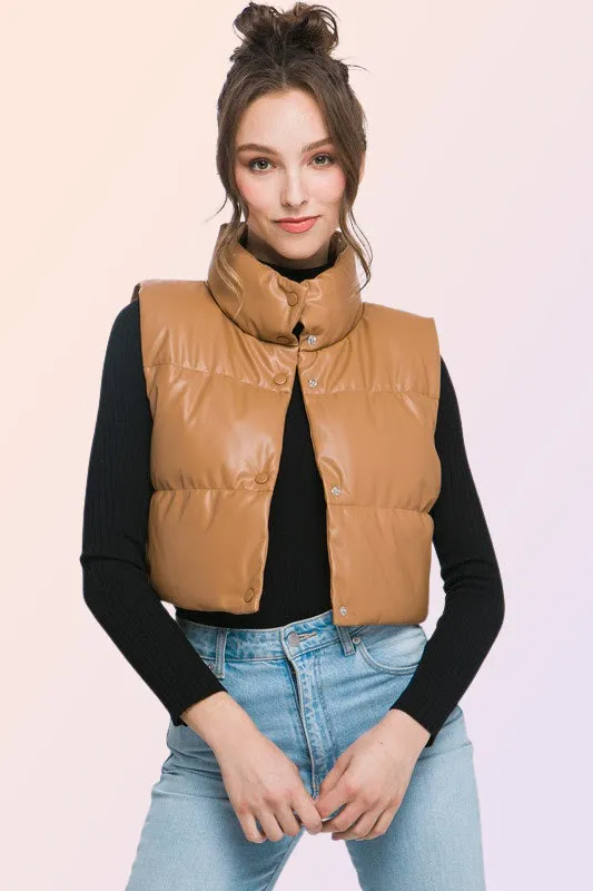 VEGAN LEATHER PUFFER VEST