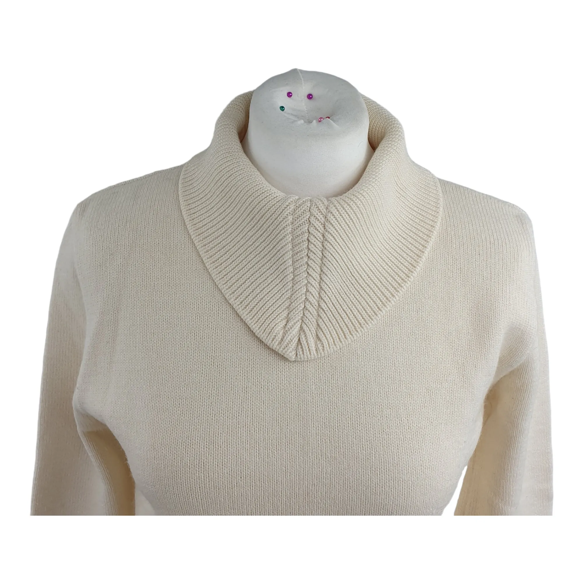 Vintage Cream 'Aspire' Polo Roll Neck Knitted Cream Jumper 36" Small