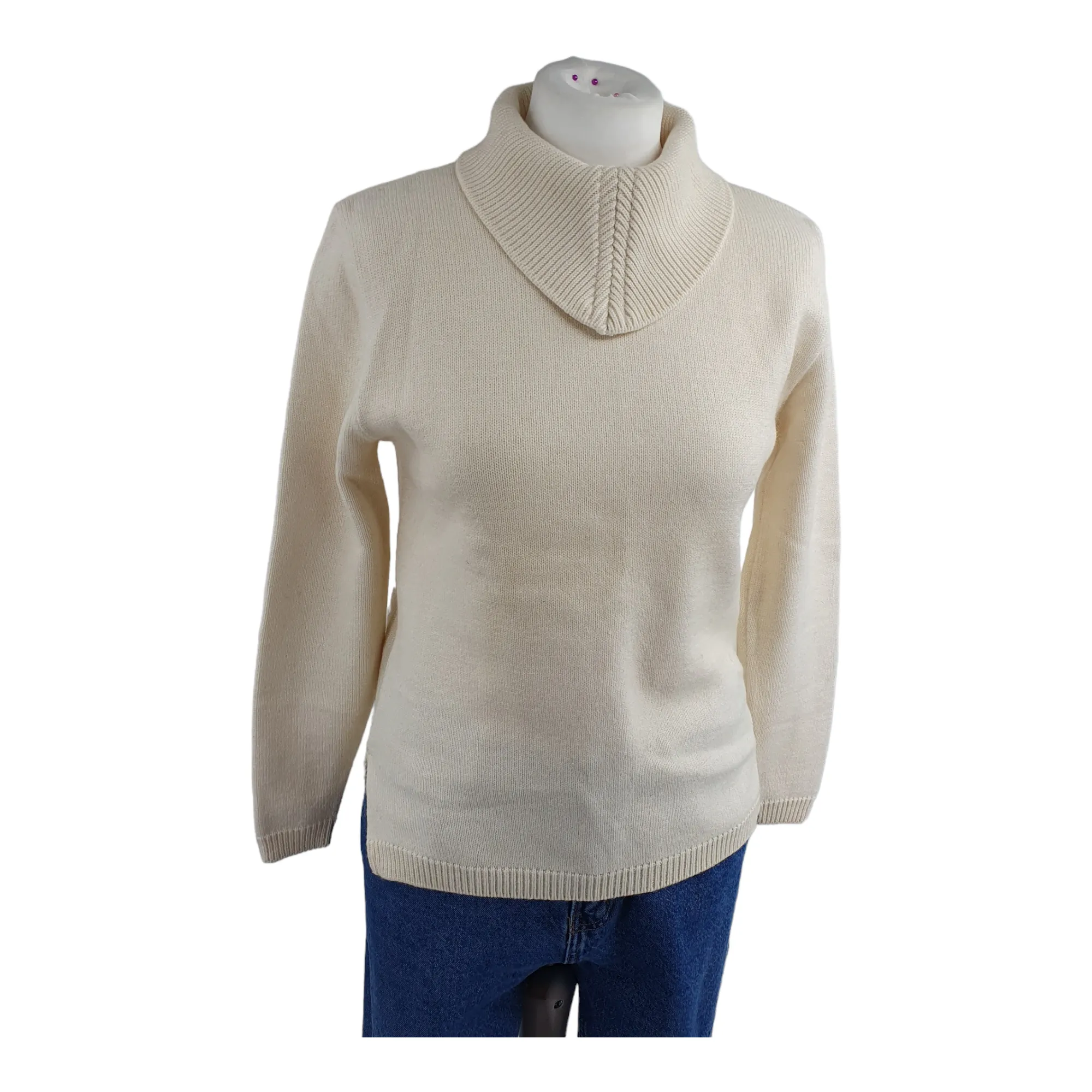 Vintage Cream 'Aspire' Polo Roll Neck Knitted Cream Jumper 36" Small