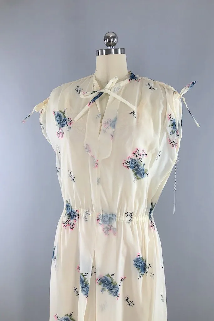 Vintage Ivory Floral Chiffon Dress