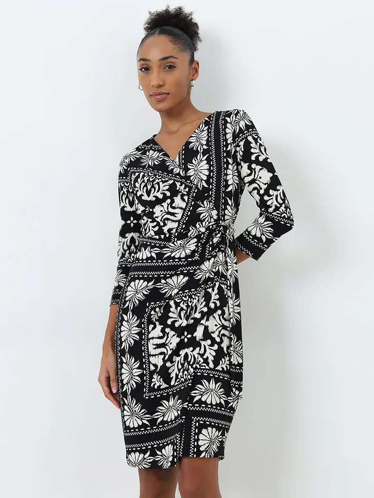 Wardrobe Black Floral Printed Wrap Dress