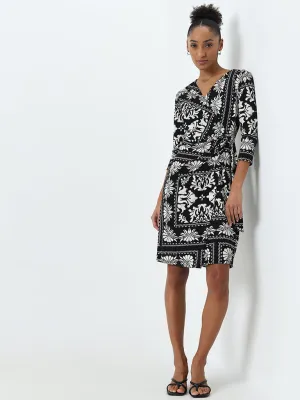 Wardrobe Black Floral Printed Wrap Dress