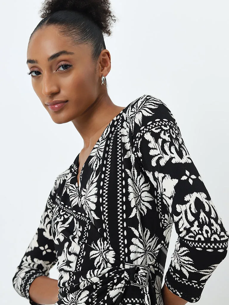 Wardrobe Black Floral Printed Wrap Dress