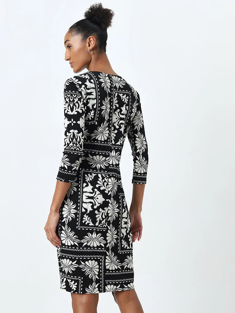 Wardrobe Black Floral Printed Wrap Dress