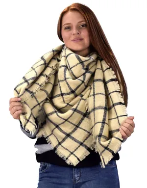 Warm Woven Oversized Tartan Plaid Blanket Scarf Shawl Pink Navy