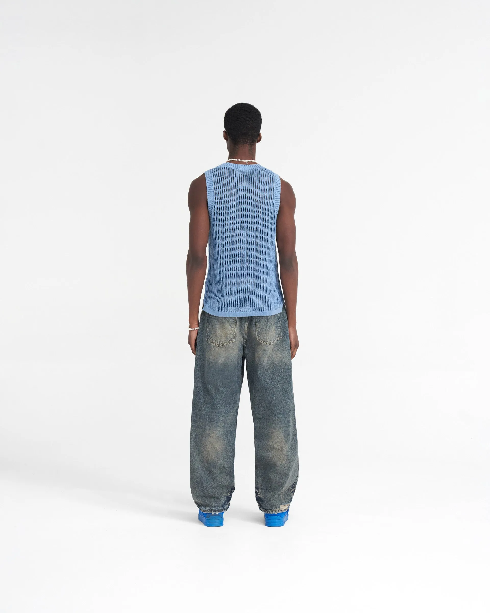 Washed Knit Vest - Sky Blue