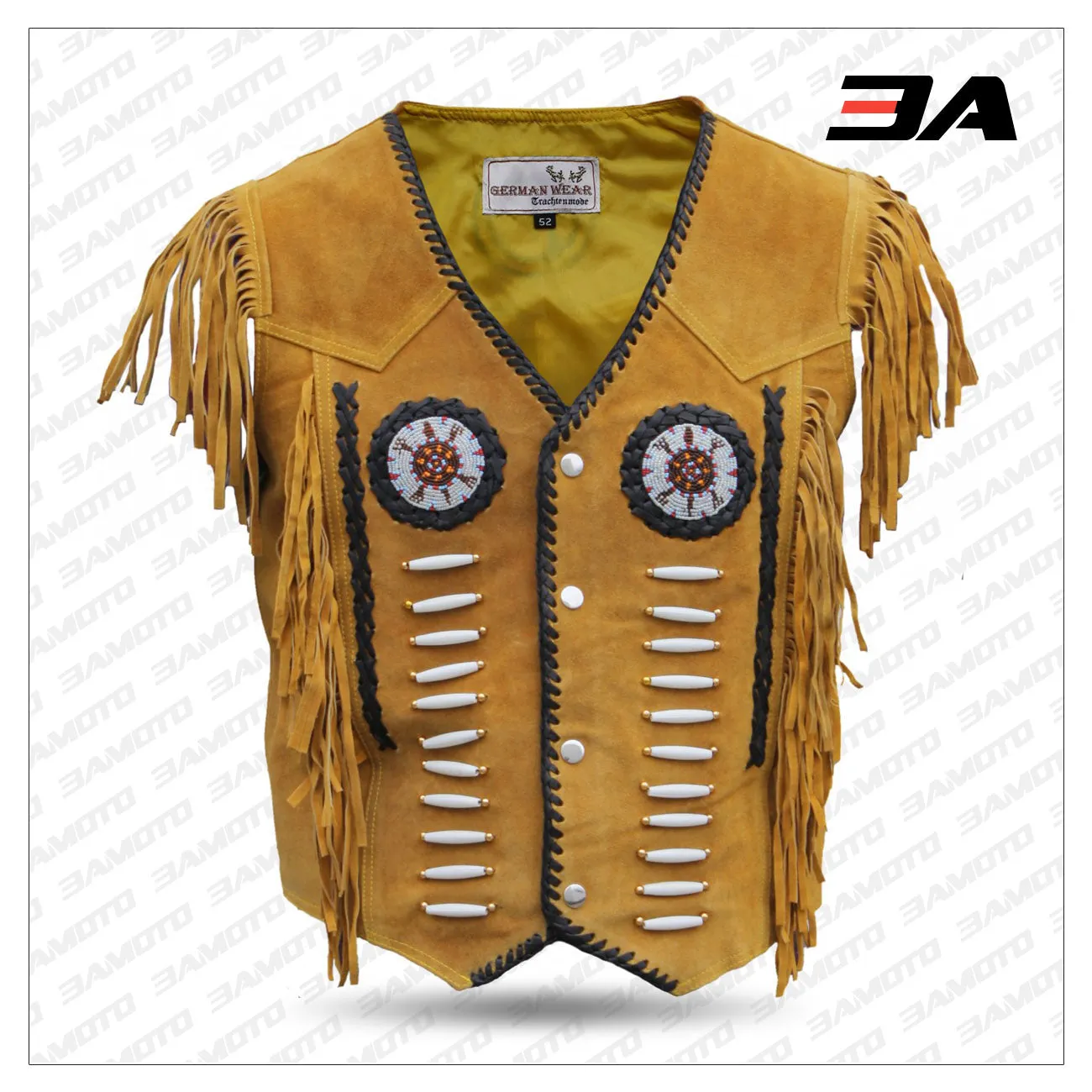 Western Leather Vest Indian Western Carnival Fasching Jacket Color Ocher