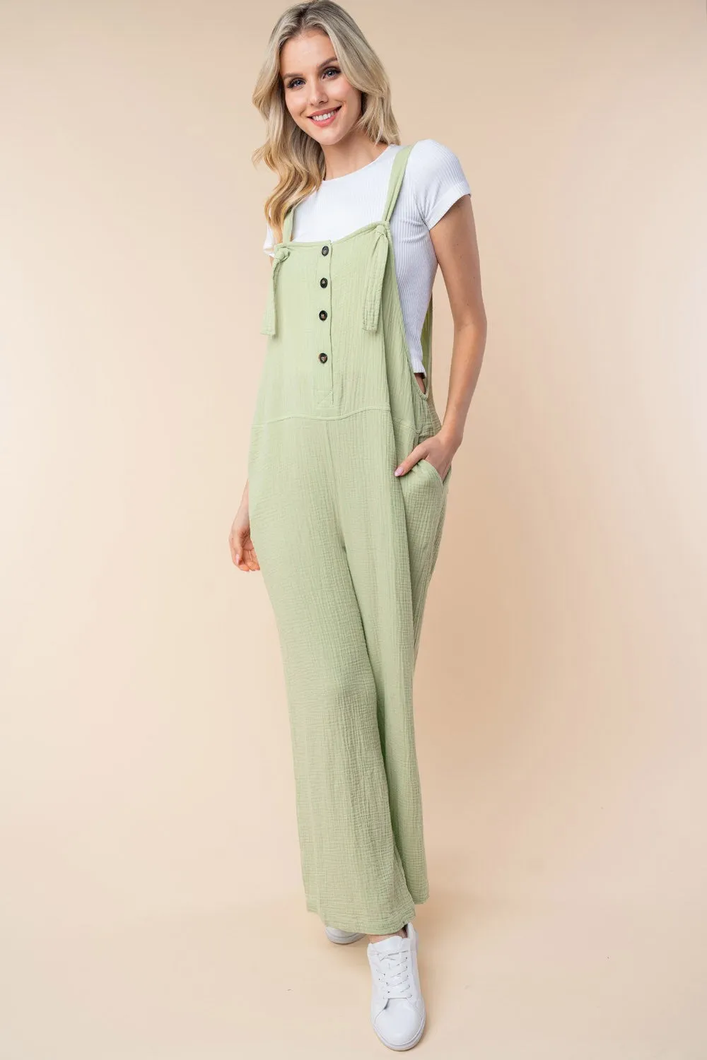 WHITE BIRCH Texture Sleeveless Wide Leg Jumpsuit