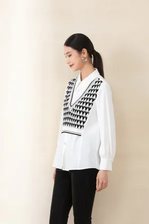 White Checkerboard Pattern Blouses