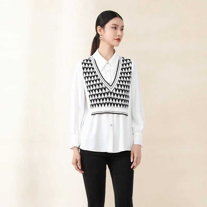 White Checkerboard Pattern Blouses